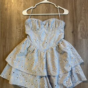 Altar'd State Strapless Blue Floral Dress